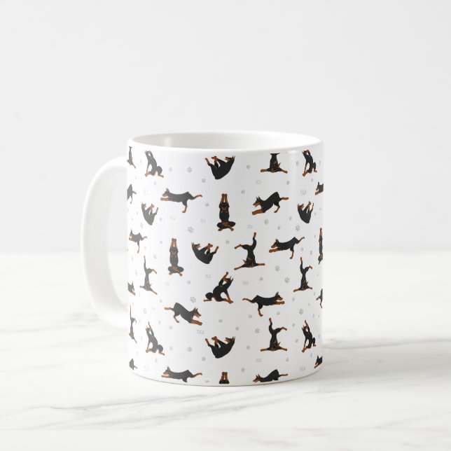 Doberman Pinscher dog doing yoga Coffee Mug (Front Left)