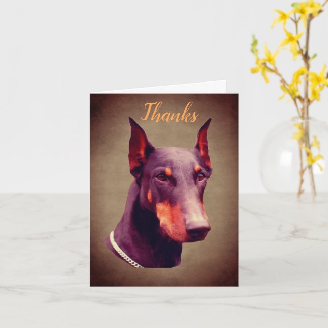Doberman Pinscher Dog Face Thank You  Card (Yellow Flower)