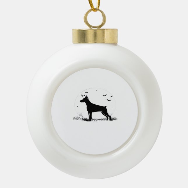 Doberman Pinscher Dog – Halloween Moon Silhouette  Ceramic Ball Christmas Ornament (Front)