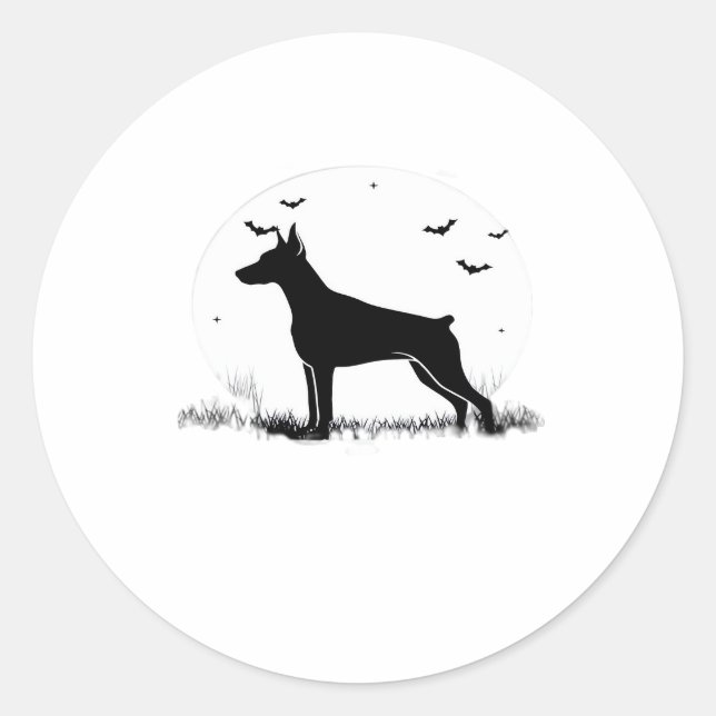 Doberman Pinscher Dog � Halloween Moon Silhouette  Classic Round Sticker (Front)