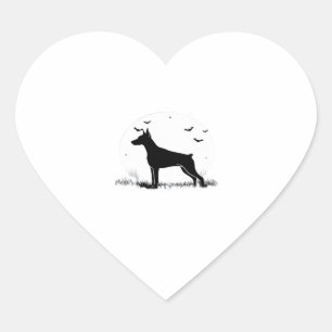 Doberman Pinscher Dog � Halloween Moon Silhouette Heart Sticker