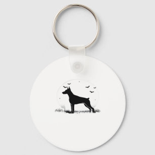 Doberman Pinscher Dog � Halloween Moon Silhouette  Key Ring