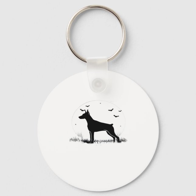 Doberman Pinscher Dog � Halloween Moon Silhouette  Key Ring (Front)
