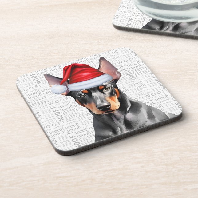 Doberman Pinscher Dog in a Santa Hat Holiday Coaster (Left Side)