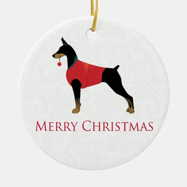 Doberman Pinscher Dog Merry Christmas Design Ceramic Tree Decoration (Front)