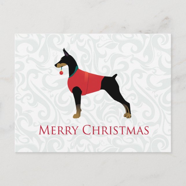 Doberman Pinscher Dog Merry Christmas Design Holiday Postcard (Front)