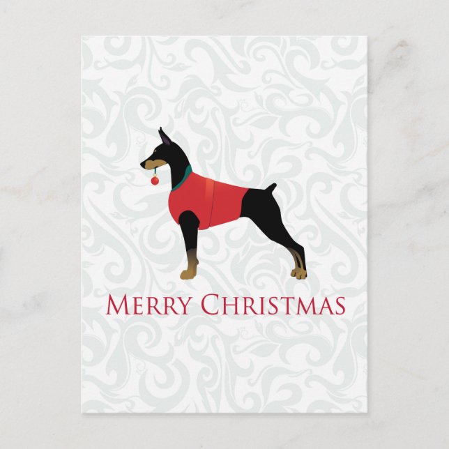 Doberman Pinscher Dog Merry Christmas Design Holiday Postcard (Front)