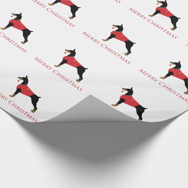 Doberman Pinscher Dog Merry Christmas Design Wrapping Paper (Corner)
