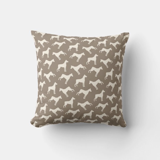 Doberman Pinscher Dog Pattern Tan and Cream Cushion (Front)