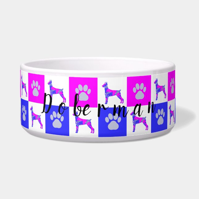 Doberman Pinscher Dog & Paw Hot Pink & Blue (Front)
