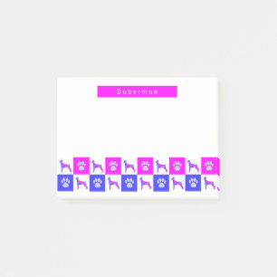 Doberman Pinscher Dog & Paw Hot Pink & Blue Post-it Notes