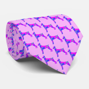 Doberman Pinscher Dog PinkBlue Silhouette Pink Tie