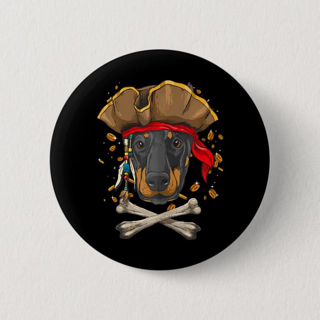 Doberman Pinscher Dog Pirate Jolly Roger Flag 6 Cm Round Badge (Front)