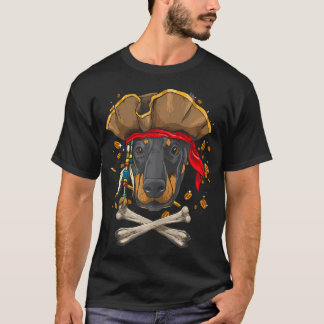 Doberman Pinscher Dog Pirate Jolly Roger Flag T-Shirt