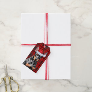 Doberman Pinscher Dog Red Plaid Christmas Gift Tags