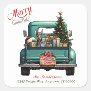 Doberman Pinscher Dog Retro Truck Christmas Square Sticker