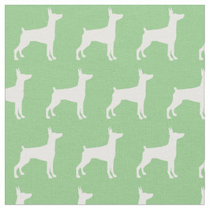 Doberman Pinscher Dog Silhouette Dobie Sage Green Fabric