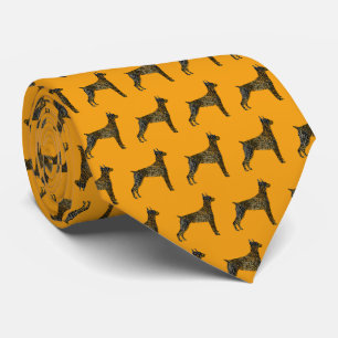 Doberman Pinscher Dog Silhouette Halloween Orange Tie