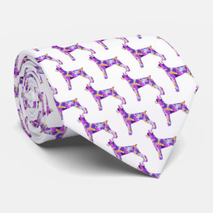 Doberman Pinscher Dog Silhouette Purple White Neck Tie