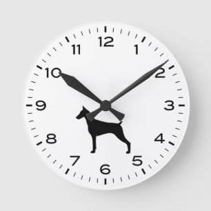 Doberman Pinscher Dog Silhouette Round Clock