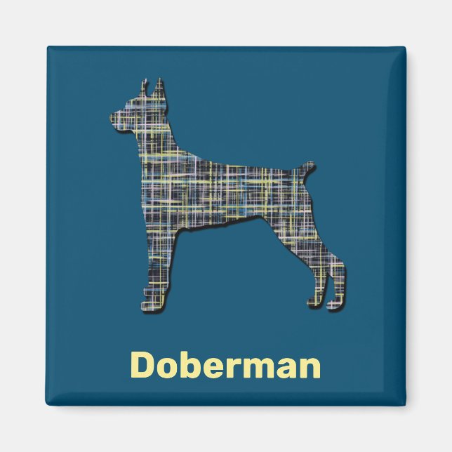 Doberman Pinscher Dog Yellow & Black Grid Line Magnet (Front)