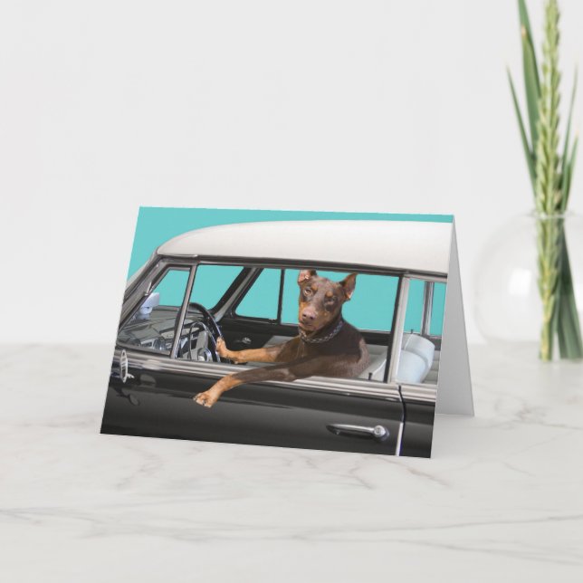 Doberman Pinscher Driving Classic Car Card (Front)