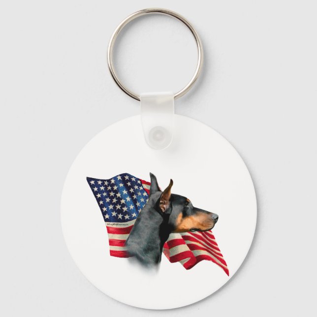 Doberman Pinscher Flag Key Ring (Front)