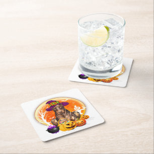 Doberman Pinscher Halloween Party Square Paper Coaster