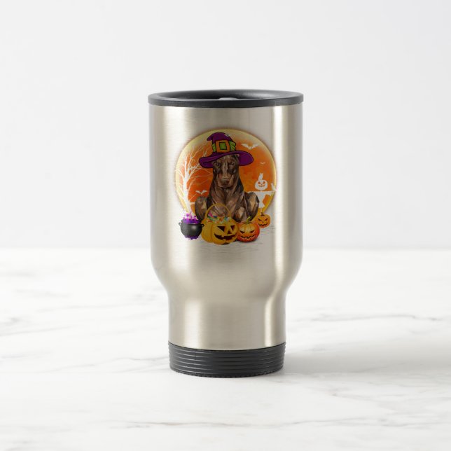 Doberman Pinscher Halloween Party Travel Mug (Center)