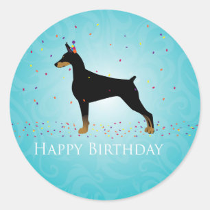 Doberman Pinscher Happy Birthday Design Classic Round Sticker