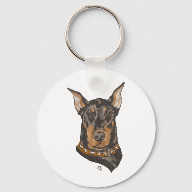 Doberman Pinscher Head Study Key Ring (Front)