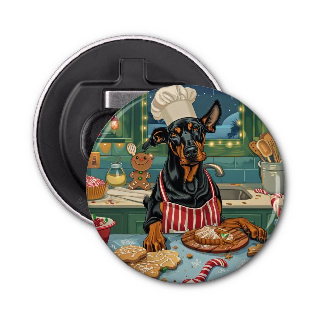 Doberman Pinscher Holiday Baking Festive Christmas Bottle Opener (Front)