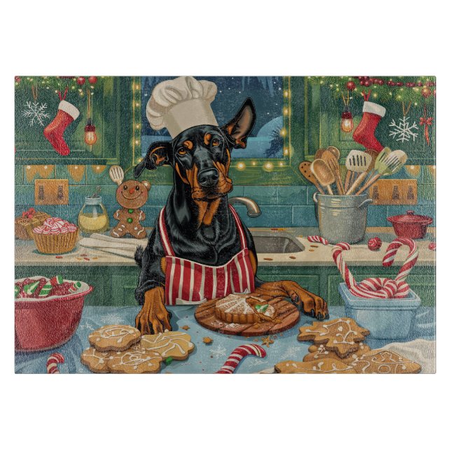 Doberman Pinscher Holiday Baking Festive Christmas Cutting Board (Front)