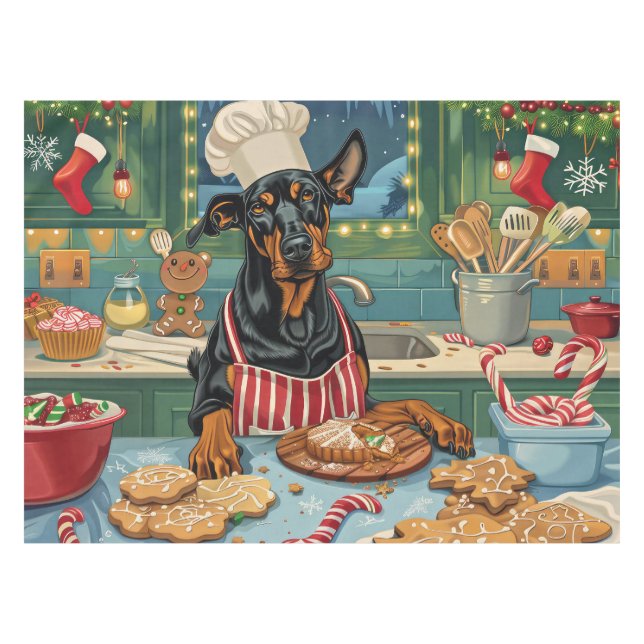 Doberman Pinscher Holiday Baking Festive Christmas Tablecloth (Front (Horizontal))