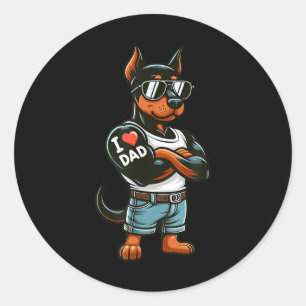 Doberman Pinscher I Love Dad Funny Dog Tattoo Classic Round Sticker