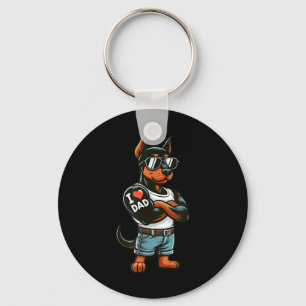 Doberman Pinscher I Love Dad Funny Dog Tattoo Key Ring