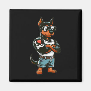Doberman Pinscher I Love Dad Funny Dog Tattoo Magnet