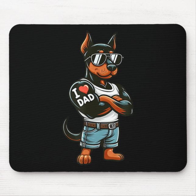 Doberman Pinscher I Love Dad Funny Dog Tattoo  Mouse Mat (Front)