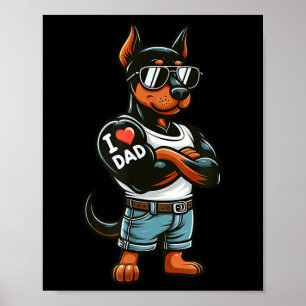 Doberman Pinscher I Love Dad Funny Dog Tattoo  Poster