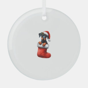 Doberman Pinscher In Sock Christmas Santa Hat Xmas Glass Tree Decoration