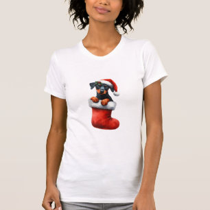 Doberman Pinscher In Sock Christmas Santa Hat Xmas T-Shirt