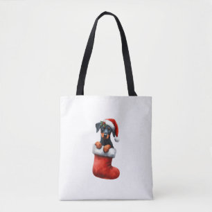 Doberman Pinscher In Sock Christmas Santa Hat Xmas Tote Bag