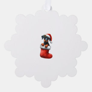 Doberman Pinscher In Sock Christmas Santa Hat Xmas Tree Decoration Card