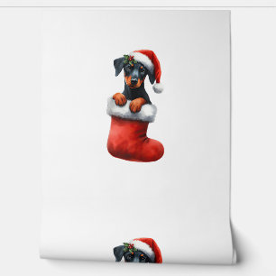 Doberman Pinscher In Sock Christmas Santa Hat Xmas Wallpaper