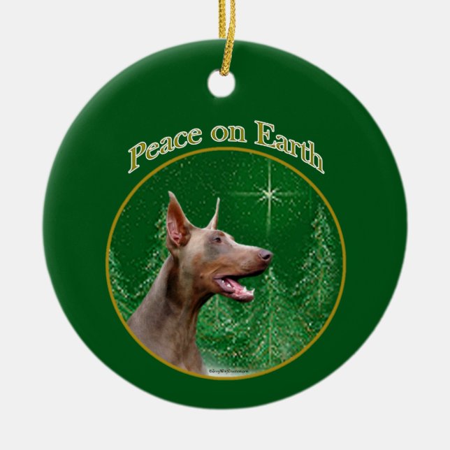 Doberman Pinscher (isabella) Peace Ceramic Tree Decoration (Front)