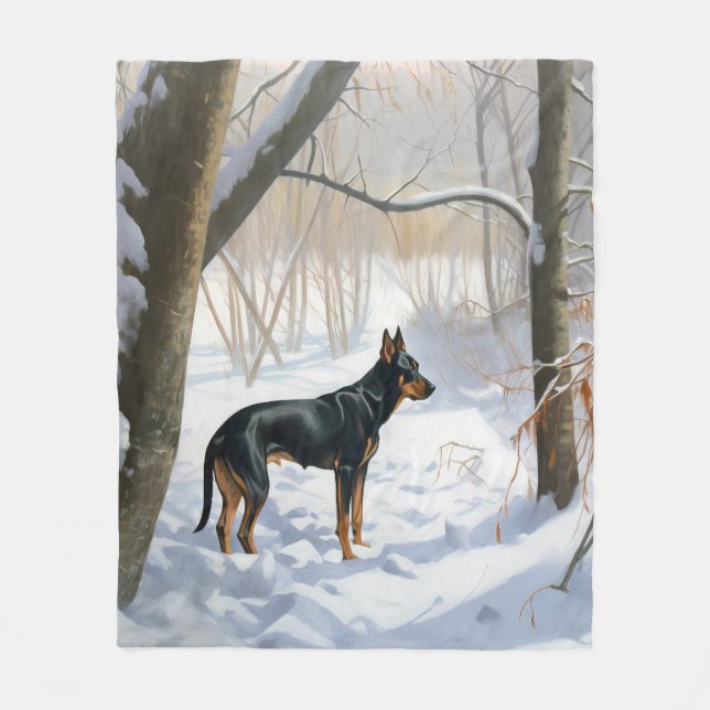 Doberman Pinscher Let It Snow Christmas Fleece Blanket (Front)