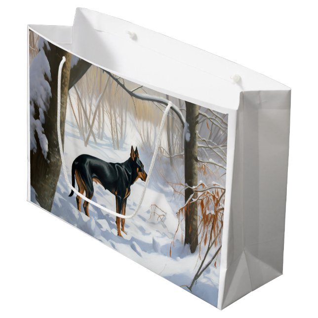 Doberman Pinscher Let It Snow Christmas Large Gift Bag (Front Angled)