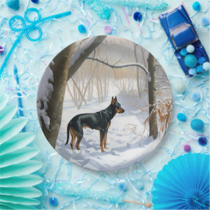 Doberman Pinscher Let It Snow Christmas Paper Plate