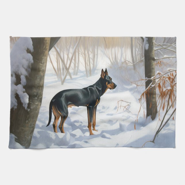 Doberman Pinscher Let It Snow Christmas Tea Towel (Horizontal)
