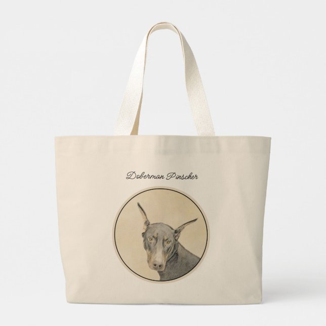 Doberman Pinscher Painting Dobie Cropped Dog Art Large Tote Bag (Back)